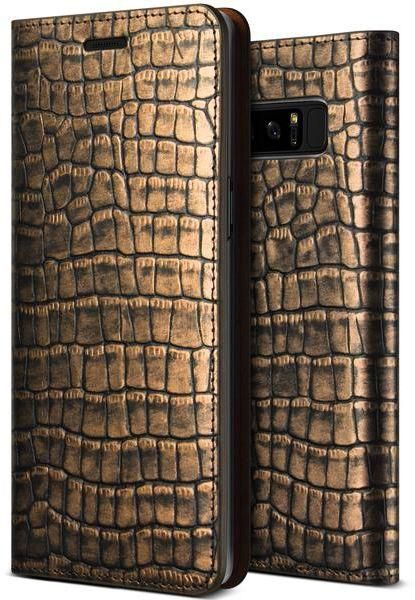 VRS Design Samsung Galaxy Note 8 Croco Diary Genuine Leather Wallet cover / case - Dark Gold