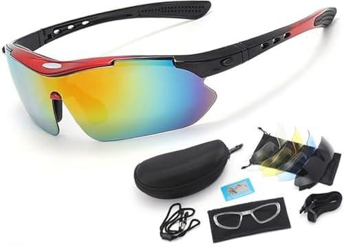 Polarized Sports Sunglasses with 5 Interchangeable Lenses, Fishing Running Polarized Sunglasses Mens Womens Polarized Sunglasses for Basketball, Football, Fishing, Running, Cycling, Golf