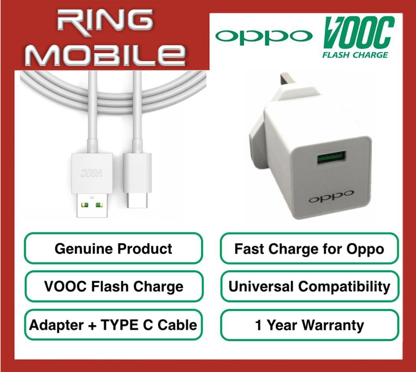 Oppo Vooc Flash Charge Power Adapter with USB Type C Cable