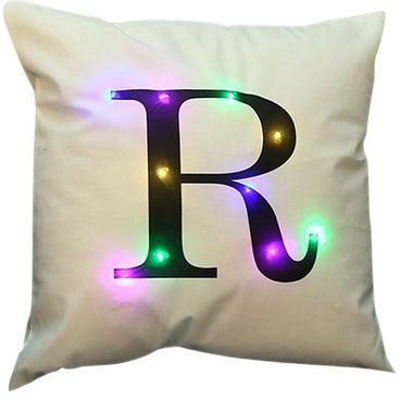 LED Light Up Letter R Print Throw Pillow Cover White 45x45centimeter