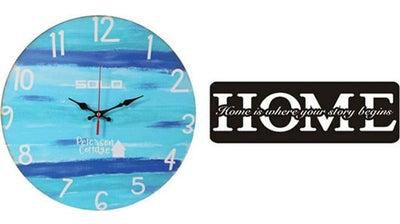 ساعة حائط خشبية دائرية بعقارب مع لوحة فنية من الخشب بتصميم كلمة Home طراز B4605 متعدد الألوان 40سم