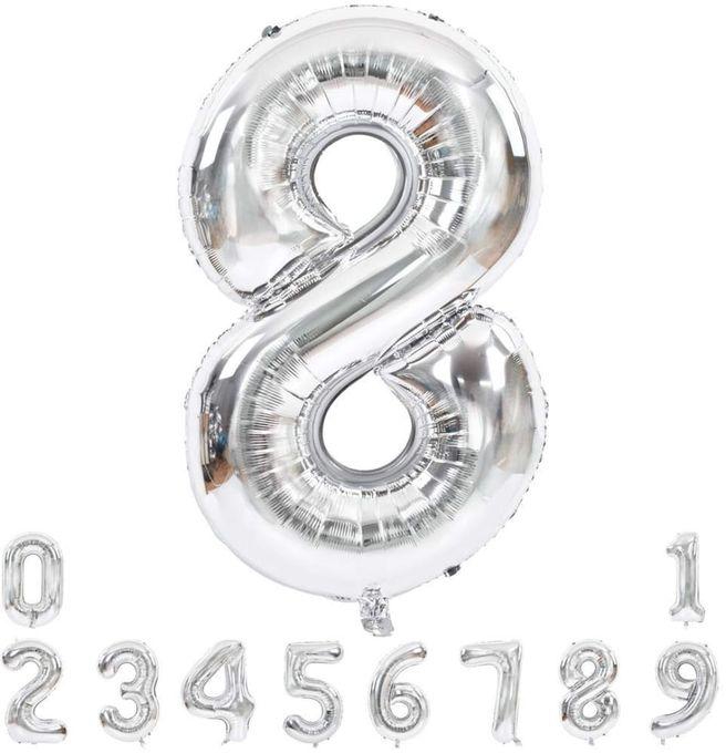 Helium Balloons In The Shape Of Number 8, Different Silver Color