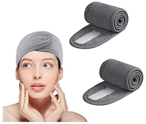 Spa Facial Headband, Adjustable Face Wash Headband with Magic Tape for Bath, Makeup and Sport (3pcs,Grey)