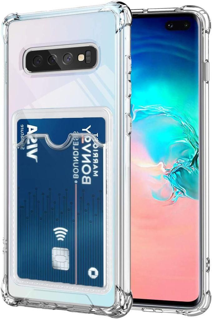 TenTech Transparent Cover With Shockproof Corners With Card Holder - Card Holder - Heat-resistant Polyurethane Card Holder For Samsung Galaxy S10 PLUS - Transparent