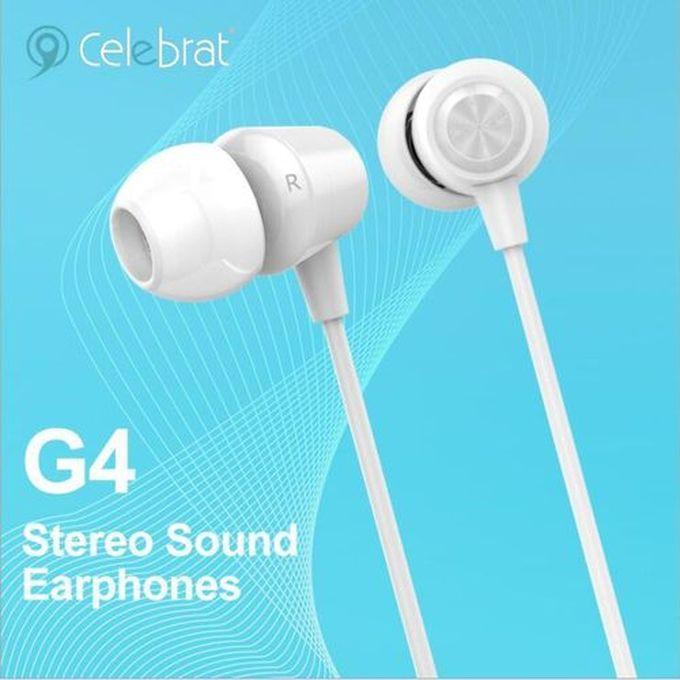 Celebrat G4 Corded Stereo Sound Earphones - White