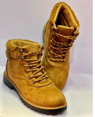 Lace Up Fur Collar Combat Hiker Leather Suede Boots