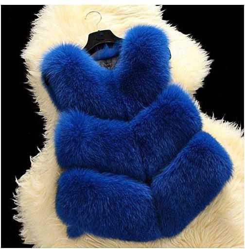 Zaful Woman Elegant Faux Fur Fluffy Warm Vest - Deep Blue