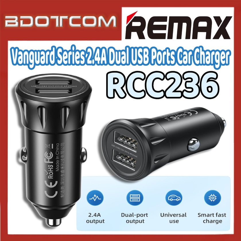 Remax RCC236 Vanguard Series 2.4A Dual USB Ports Fast Charge Car Charger
