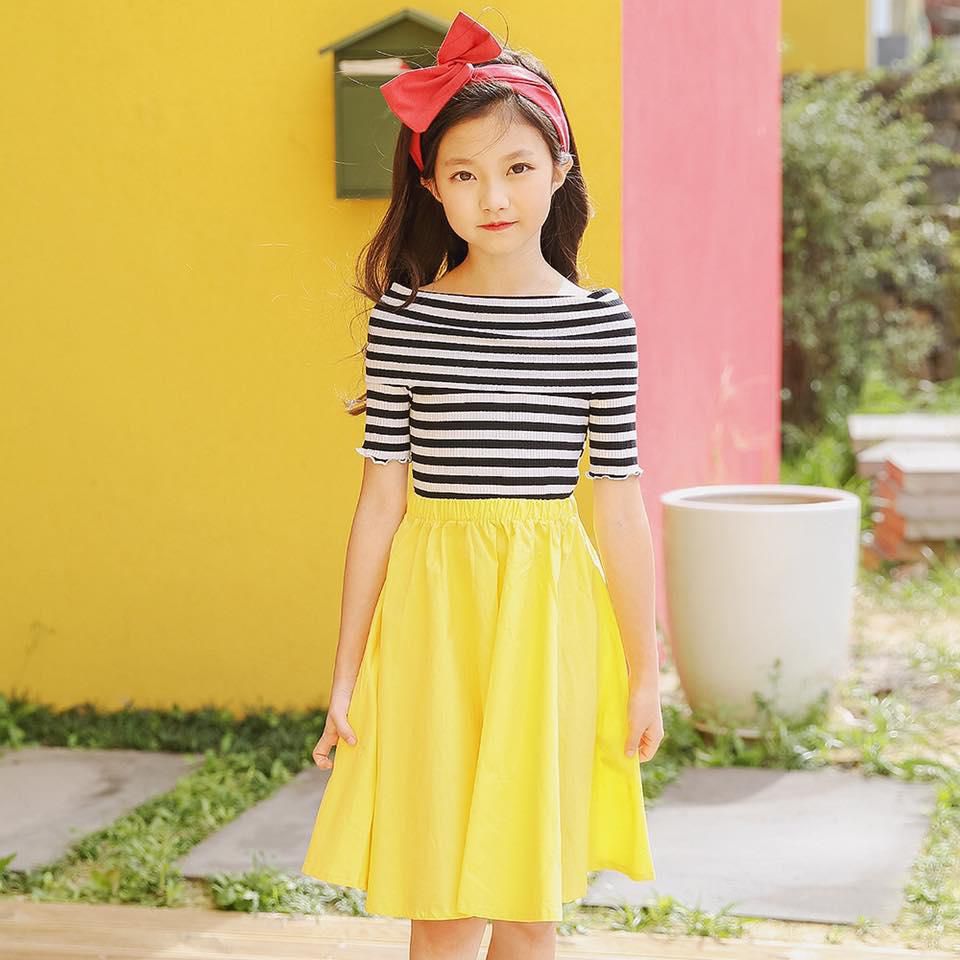 Koolkidzstore Girls Dress Striped Top Dress 5-14Y - Sizes (Green - Yellow)