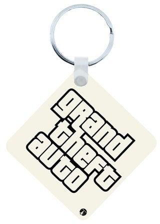 سلسلة مفاتيح 2 في 1 بطبعة اسم لعبة فيديو Grand Theft Auto أبيض/أسود/فضي