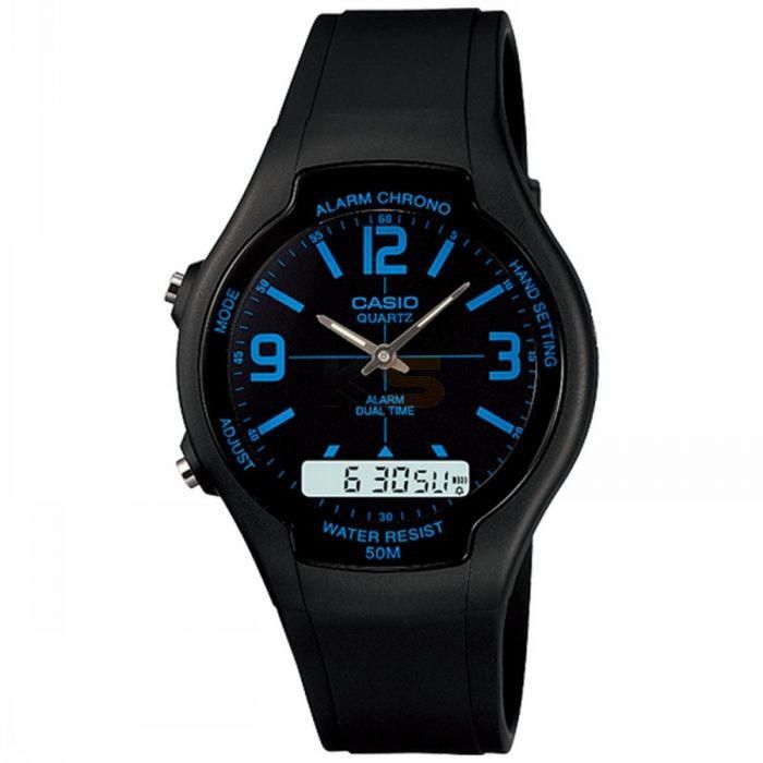 Casio AW90H Men's Black Ana-Digi Dial Black Resin Band Watch
