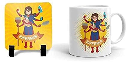 Mother's day mug with coaster - Super mom mug with coaster - Spade printing