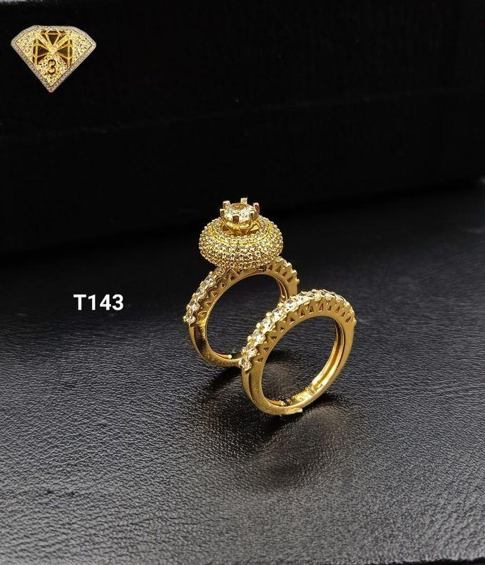 3Diamonds خاتم توينز نسائي مزدوج أنيق مطلي بالذهب عالي الجودة ومزين بحجر الزركون - دهبي