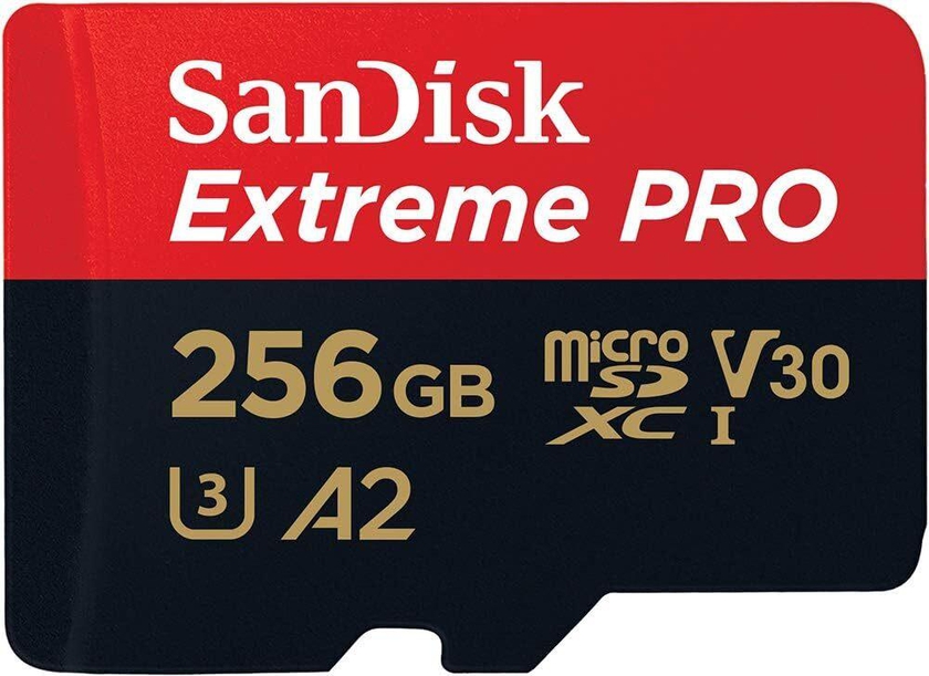 SanDisk 256GB Extreme Pro MicroSD UHS Card For 4K Video On Smartphones, Action Cams &amp; Drones 200MB/s Read, 140MB/s Write, SDSQXCD 256G GN6MA, Red/Black