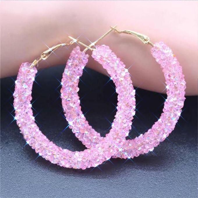 Pink Circle Hoop Earring Glitter & Shiny Nice Lock Pink Sequins