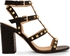 Studded Black Animal Print Leather Block Heel Sandals For Women