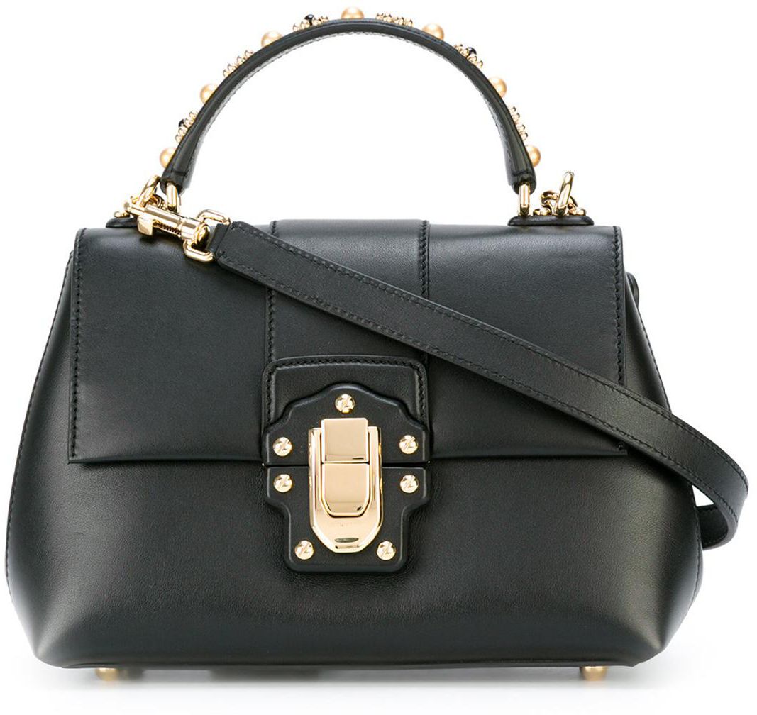 Dolce & Gabbana Small Lucia Studded Handle Black Top Handle Shoulder Bag