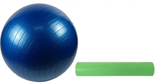 كرة يوجا وصالة الالعاب الرياضية بكفالة لمدة عام واحد، مقاس 55 سم، ازرق، SP64-3، مع سجادة يوجا من بلاستيك PVC، اخضر، Mf116-19164