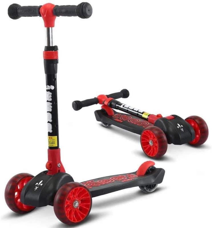 Get Foldable scooter for children, with three flashing wheels, LED lights - Black Red with best offers | Raneen.com