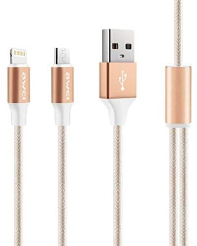 Awei CL-70 2 IN 1 Waterproof Multi Charging Cable FAST CHARGING support lightning & micro usb 1200MM length