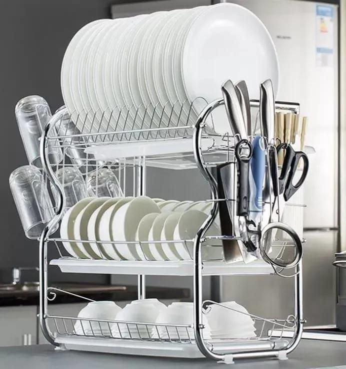 3-Tier Dish Rack / Utensils Rack Stainless Steel with Drain Board silver silver 3 Tier Silver 3 TIER