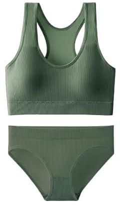 YC-GREHUN Beauty Back Sports Bra with Pads Beauty Back Yoga Sports Bra Thong Set Women's Fitness Tank Top(Green)