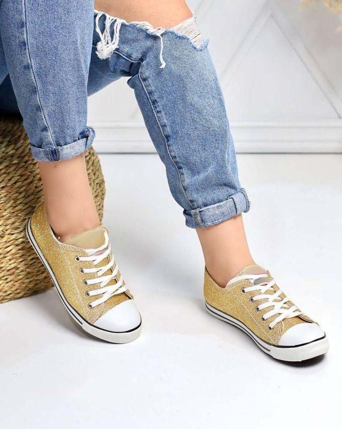 Shoozy Lace Up Glitter Sneakers - Gold
