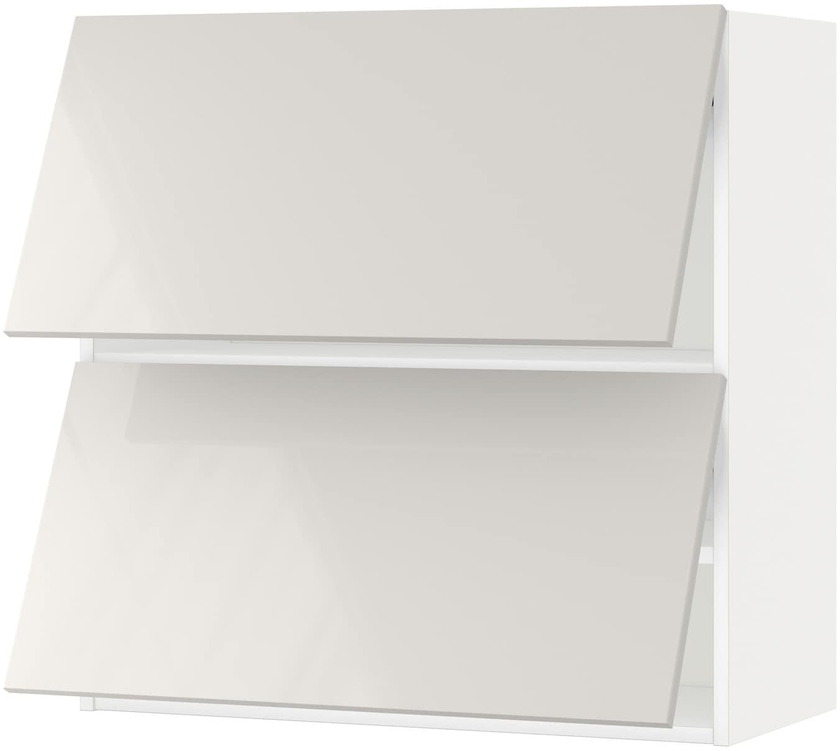 METOD خزانة حائط أفقية مع بابين زجاجية - أبيض/Ringhult رمادي فاتح ‎80x80 سم‏