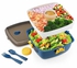 Salad Lunch Box Container, Double Layer Bento with Cutlery and Sauce 40 oz Bowl 5 Compartment Style Tray Leak Proof for Food Snack Home Office (Blue)