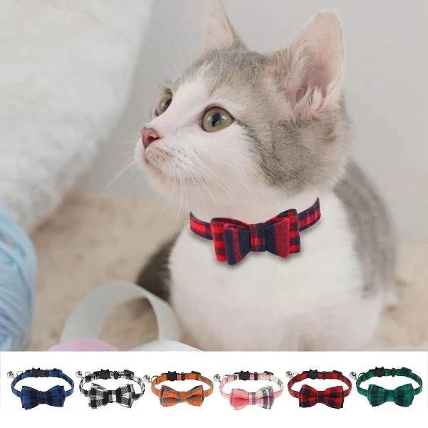 Festive Plaid Breakaway Collar With Removeable Bow & Bell , For Cats and Dogs