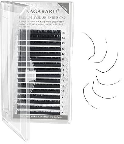 NAGARAKU Eyelash Extensions Individual Lashes Mega Volume 0.15mm LC Curl 7-15mm Mix Tray Classic Matte Black Natural Faux Mink False Lash 16 Rows