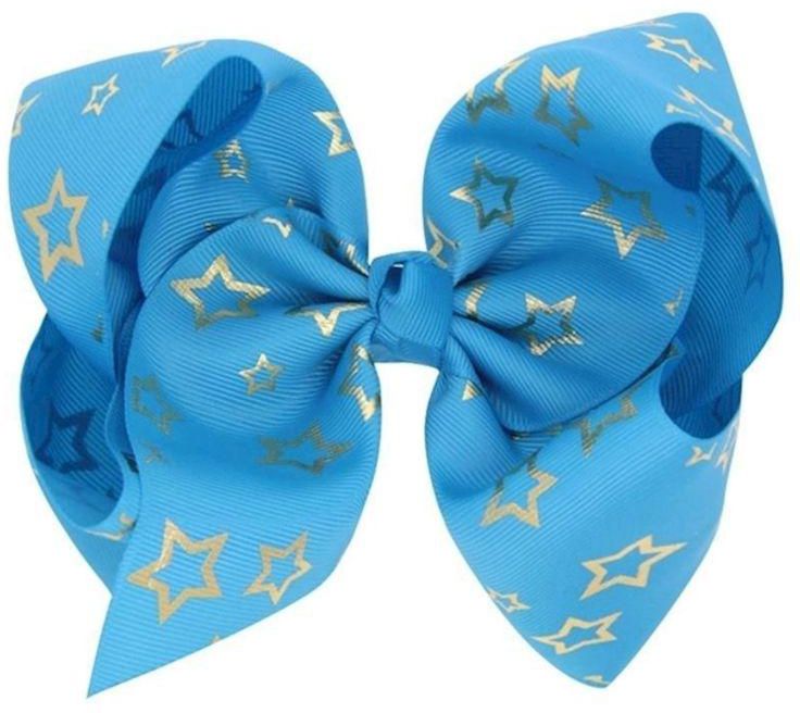Boutique Bow Shaped Hair Clip Blue/Gold 8 inch