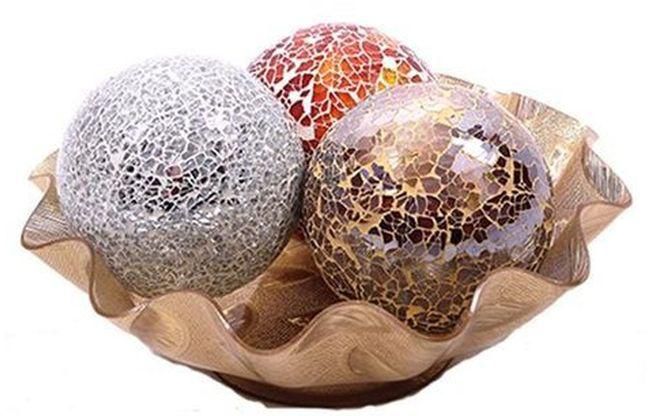 Decorative Mosaic Glass Ball With Bowl - Multicolour