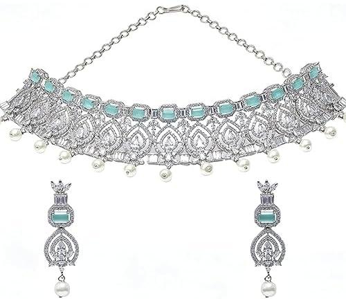 VOYLLA CZ Elegance Pearls and Gems Necklace Set