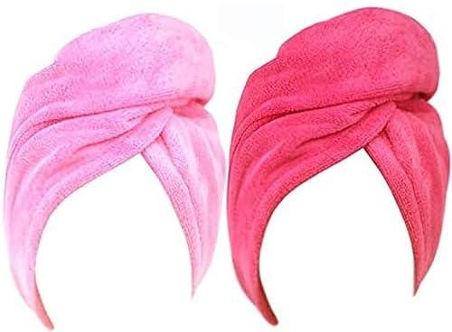 COOLBABY 2PCS/SET Bathroom Super Absorbent Quick-drying Microfiber Bath Towel Hair Dry Cap Salon Towel Fast Dry Hair Wrap Turban with Elastic Loop for All Hair Styles
