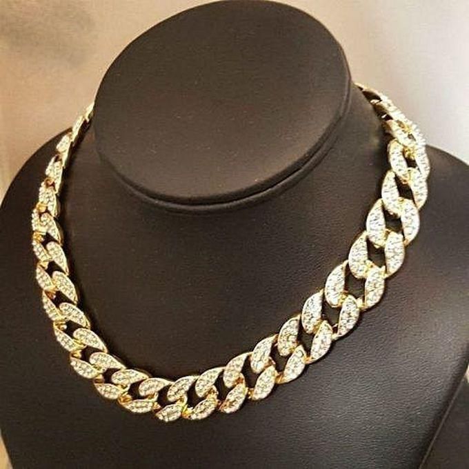 Fashion 18" Gold Plated Finish Iced Out Miami Cuban Link Choker Chain