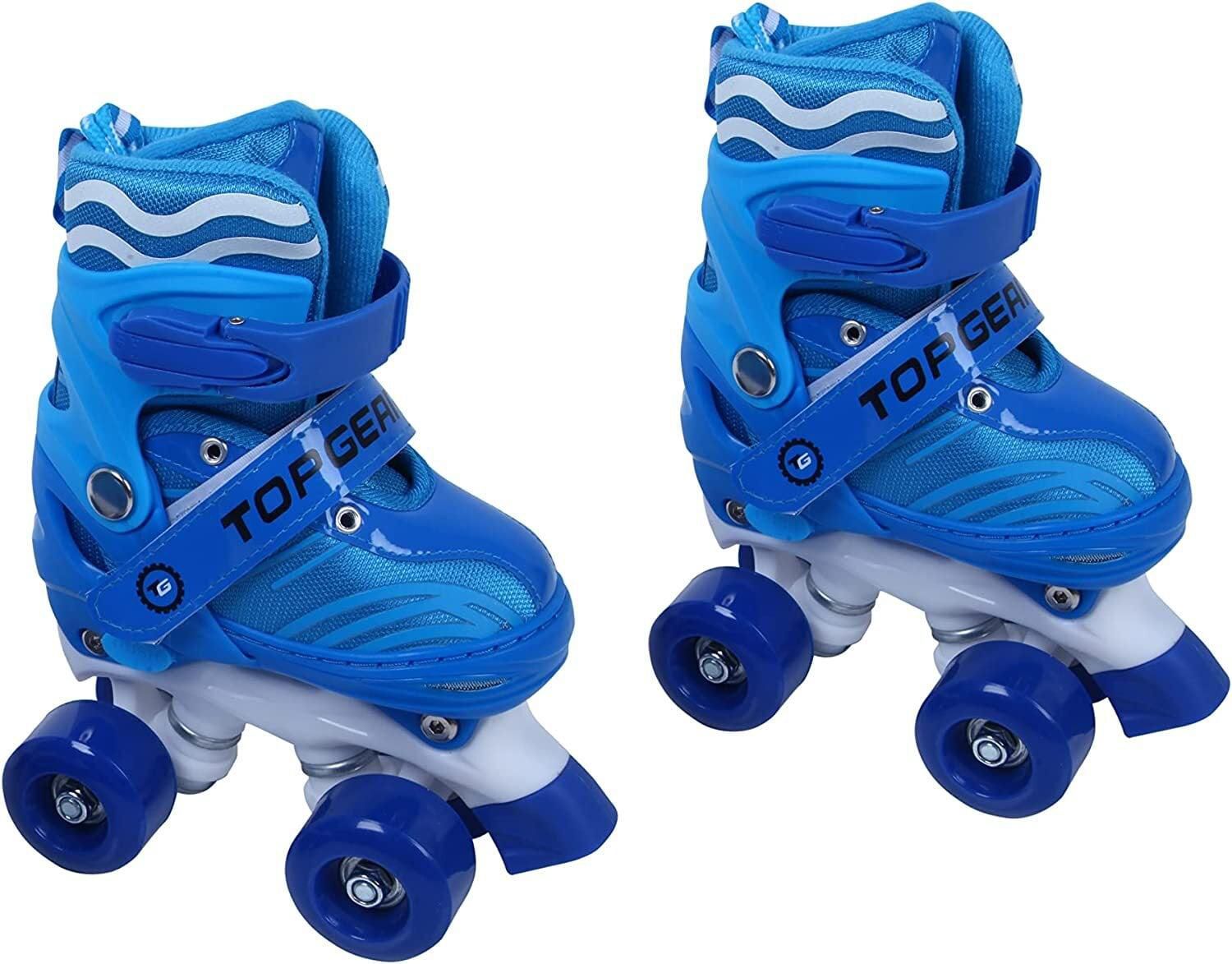 Top Gear Roller Skates Shoes, TG 9008, Adjustable For Kids, Double Row 4 Wheel With All Wheels, Fun For Kids, Blue, Large