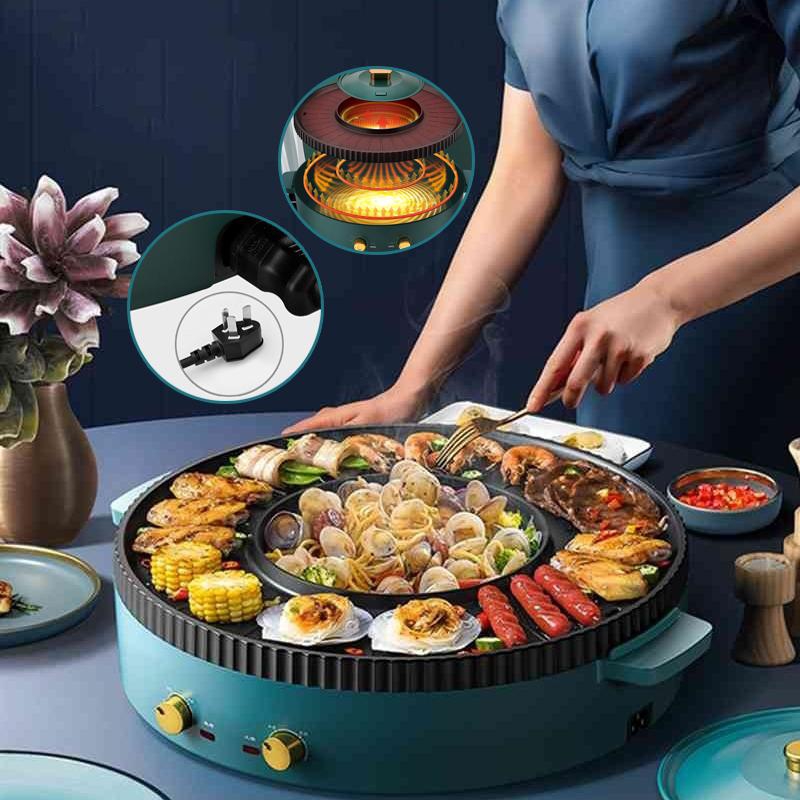 Multi Functional Electric Hot Pot Grilling Steamboat Frying Barbeque
