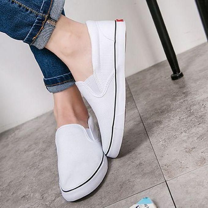 Fashion Men's Slip-on Casual Shoes Breathable Lace-up Canvas Shoes Low Top White