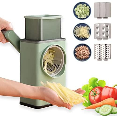 2022 Upgraded Manual Vegetable Slicer with 6 Stainless Steel Blades - Rotary Cheese Grater & Onion Spiral Slicer for Vegetable Slicer