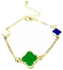 Gold bracelet large green rose with a small colored roses in blue and white - 3174