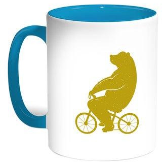 Bear Driving A Bicycle Printed Coffee Mug Turquoise/White
