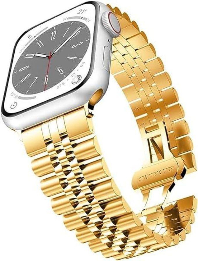 Metal Mesh Watch Strap Compatible with Apple Watch, Stainless Steel Metal Watch Band for Apple Watch Men Women ( 38/40 /41) + x (Gold)