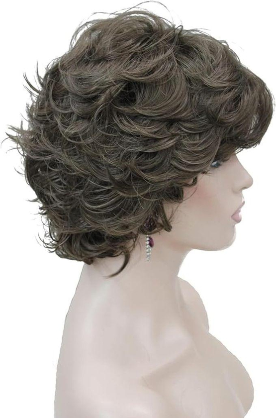 Fully Synthetic Short Curly Hair Wig For Women (Medium Brown)