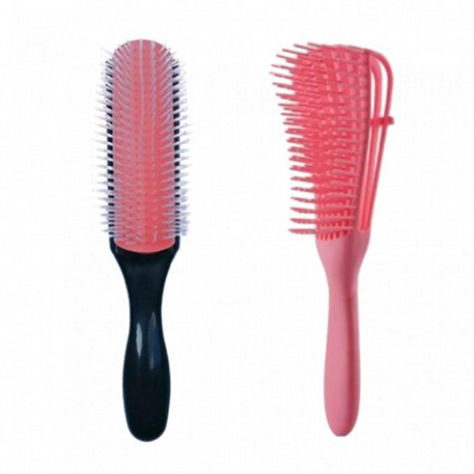 Curly Hair Brush -Red & Back +Detangling Brush-Silicone-Pink