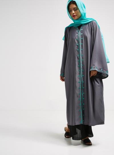 Embroidered Abaya Grey/Blue