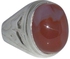 خاتم من الفضة مطعم بحجر عقيق يماني أحمر و أبيض بيضاوي الشكل مقاس 8.5 قابل للتعديل