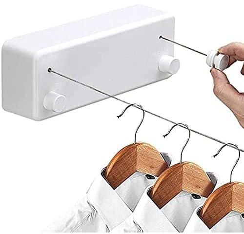 GGEROU Retractable Clothesline (Double line) - Heavy Duty Clothes Drying Laundry Line, Indoor Outdoor Wall Mounted Clothes Dryer Rope Clothing Retracting Adjustable Stainless Steel Line, 13.8 Feet