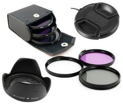 Lens Cap with Hood and 58 mm UV CPL FLD Filter Set