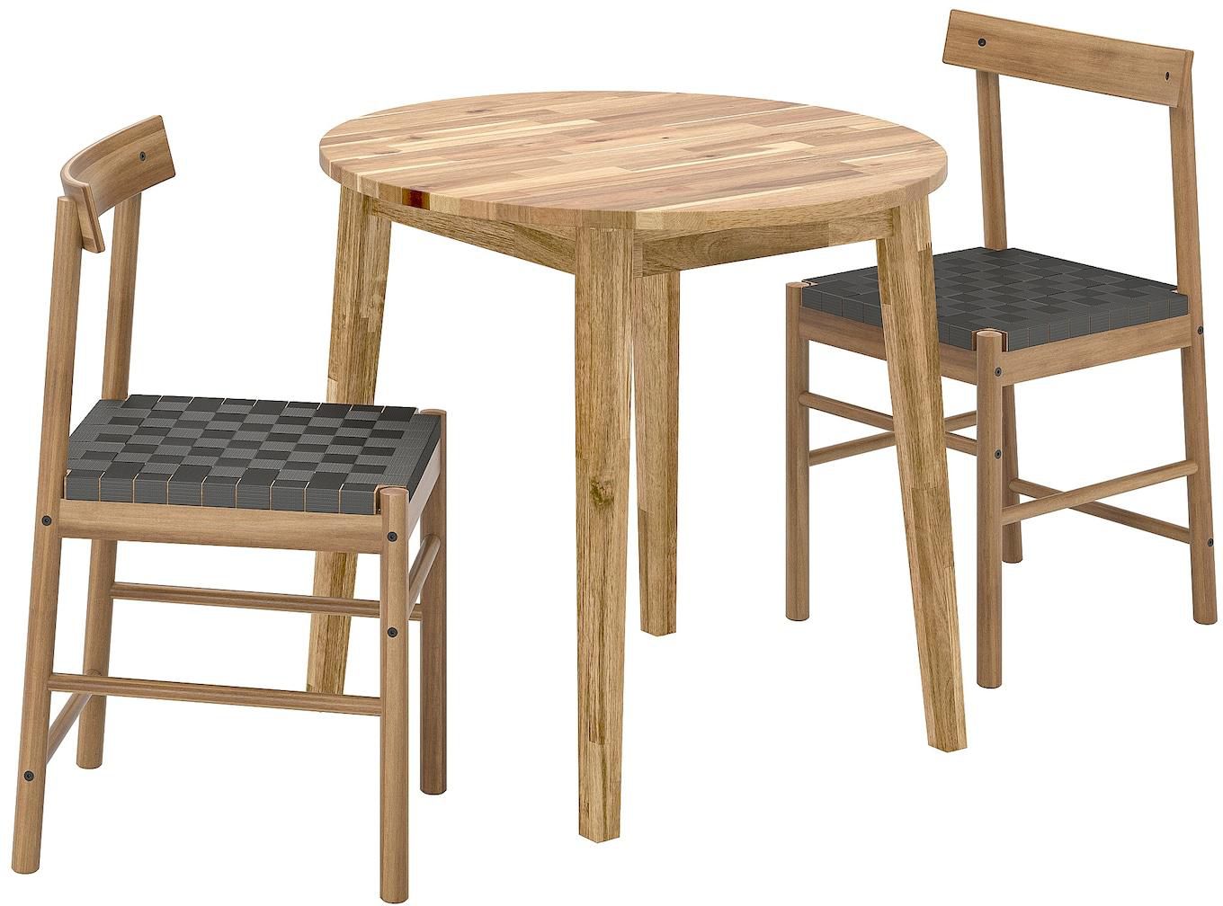 NACKANÄS / NACKANÄS Table and 2 chairs - acacia/acacia 80 cm